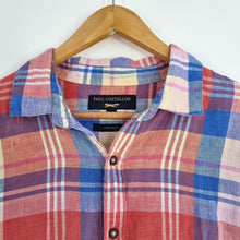 Load image into Gallery viewer, Paul Costelloe Pure Linen Shirt Men&#39;s Checked Plaid Red Short Sleeves Blue Large
