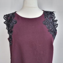 Load image into Gallery viewer, Monsoon Shift Dress Burgundy Size 18 Floral Lace Aplique Cocktail Occasion Smart
