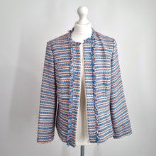 Load image into Gallery viewer, Frank Walder Boucle Jacket UK 14 Tweed Sequins Blazer Blue Orange Work Zip Chic
