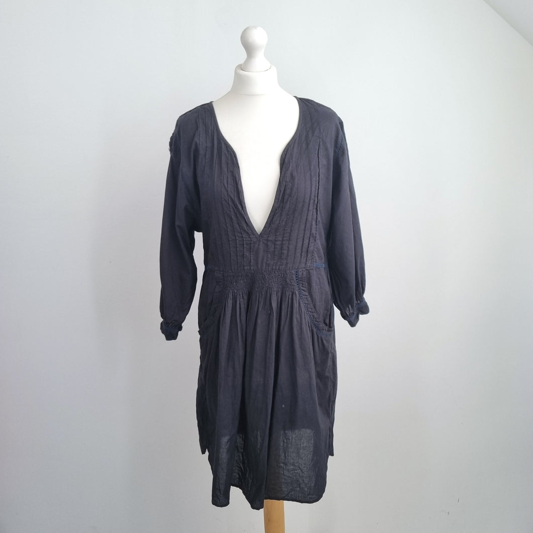 Day Birger et Mikkelsen Dress UK 12 Black 100% Cotton Boho Casual Deep V Pockets