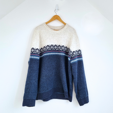 Load image into Gallery viewer, M&amp;S Men&#39;s Jumper Fair Isle Chunky Knit Crew Neck Blue Christmas Sweater 2XL
