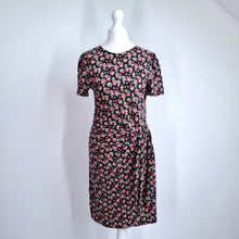 Load image into Gallery viewer, Boden Floral Dress Jersey 10 Petite Knot Detail Black Stretch Cotton Casual
