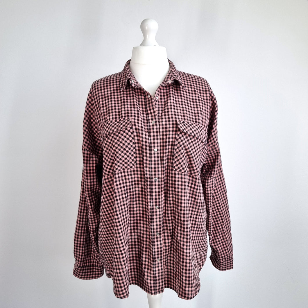 Next Checked Shirt Pink Black UK 20 Plaid Flannel 100% Cotton Lumberjack Blouse