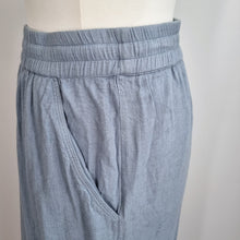 Load image into Gallery viewer, JD Williams Midi Skirt UK 30 Linen Blend Pockets Blue A Line Elasticated Waist

