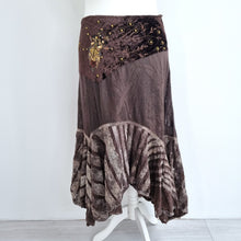 Load image into Gallery viewer, Chine Collection Skirt Hitched Midi Brown Velvet Lace Boho Gipsy Peasant 14 16
