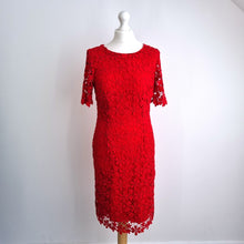 Load image into Gallery viewer, M&amp;S  Per Una Dress Red Floral Lace Pencil UK 10 Occasion Wedding Party Midi
