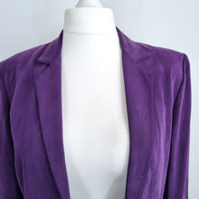 Load image into Gallery viewer, August Silk Blazer Purple UK 18 Pure Silk Jacket Open Lined Work Office Party
