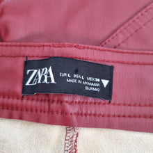 Load image into Gallery viewer, Zara Faux Leather Trousers Large Dark Red Skinny Ankle Zip High Rise Pockets
