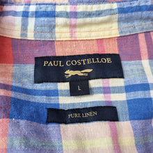 Load image into Gallery viewer, Paul Costelloe Pure Linen Shirt Men&#39;s Checked Plaid Red Short Sleeves Blue Large
