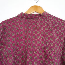 Load image into Gallery viewer, Vintage 100% Silk Shirt Men&#39;s Burgundy Maroon Chinese Print Short Sleeves Large
