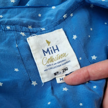 Load image into Gallery viewer, MiH 100% Silk Top Cropped Blouse Blue Star Print Button Down Frill Ruffle Medium
