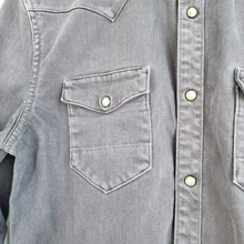 Load image into Gallery viewer, AllSaints Western Denim Shirt Men&#39;s Inada Grey Pearl Snap Buttons Thick Medium
