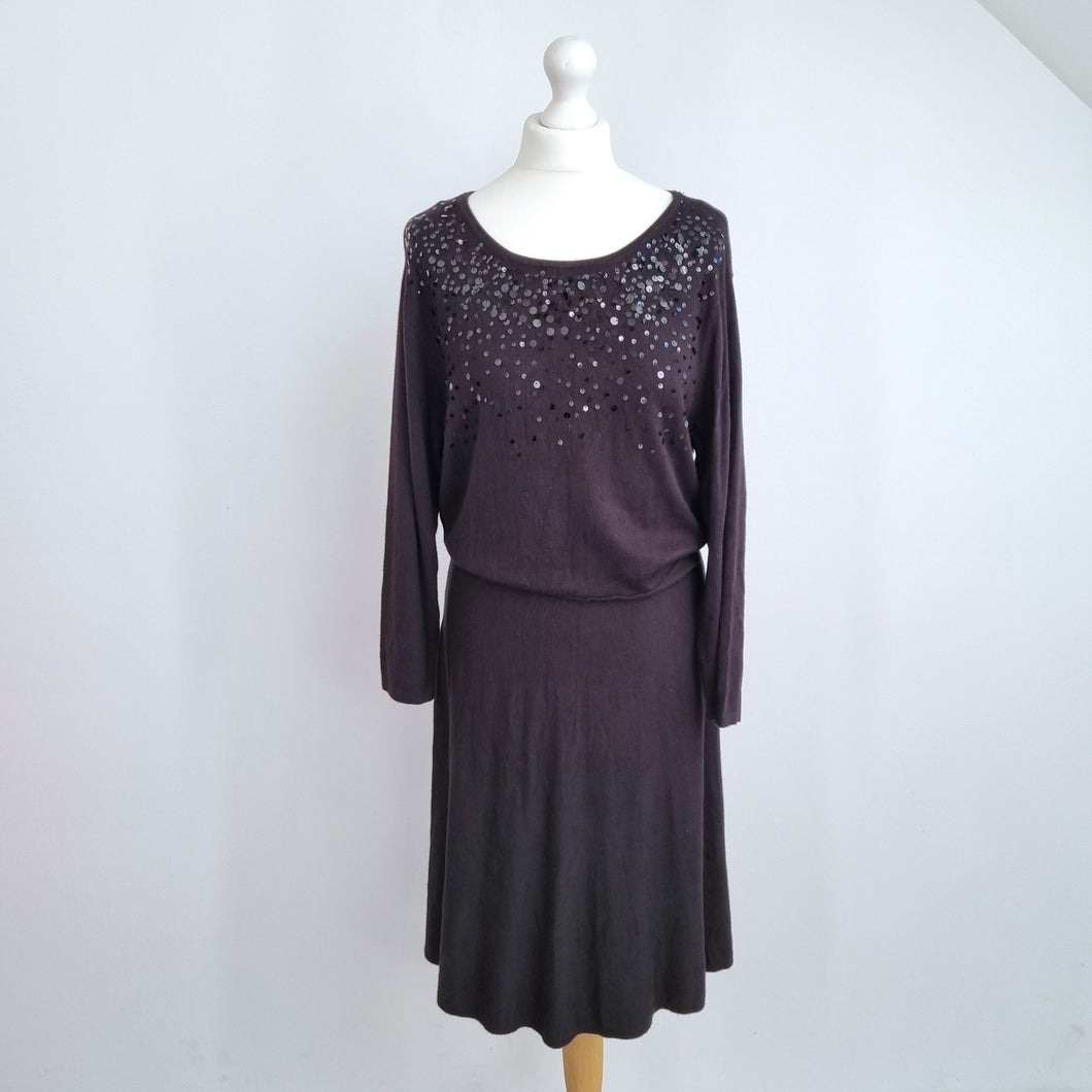 Monsoon Jumper Dress Sequins Black Large Long Sleeves A Line Knitted Party Knee