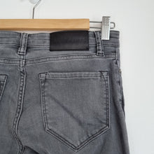 Load image into Gallery viewer, AllSaints Jeans Mast Fit W 28 Skinny Grey Panel Raw Hem Stretch Low Rise Grunge
