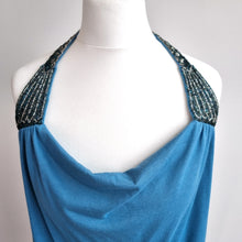 Load image into Gallery viewer, Vintage Topshop Y2K Top Halterneck Beaded Sequins Blue Jersey Backless Cowl 8
