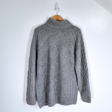 Load image into Gallery viewer, Joe Browns Mens Jumper Large Grey Cable Knit Chunky Roll Neck Sweater Wool Blend
