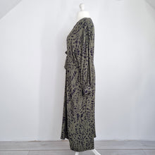 Load image into Gallery viewer, Hush Midi Dress Kaftan Khaki Green Animal Print Oversized Beach Fits up to UK 16
