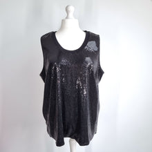 Load image into Gallery viewer, M&amp;S Autograph Sequin Top Size 24 Vest Black Lined Sleeveless Camisole Tank Party
