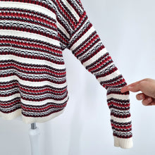 Load image into Gallery viewer, Hobbs Jumper 100% Cotton Striped Red Santana Fair Isle  Sweater Knit Small
