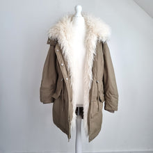 Load image into Gallery viewer, M&amp;S Parka Coat Hooded UK 8 Khaki Faux Fur Trim Winter Jacket Padded Warm Pockets
