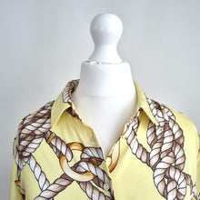 Load image into Gallery viewer, Zara Rope Print Shirt Chain Small Light Yellow Tunic Blouse Satin Long Sleeves
