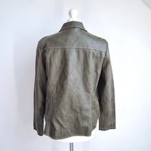 Load image into Gallery viewer, Zara Faux Leather Shirt Khaki Green Lined Snap Buttons Western Top Blouse Medium
