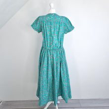 Load image into Gallery viewer, Vintage Nightingales Maxi Dress Turquoise Button Down Floral A Line Cottage 10
