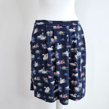 Load image into Gallery viewer, Cath Kidston Skirt Swans Print Navy Blue Pockets Shirt Mini Skater Jersey Small
