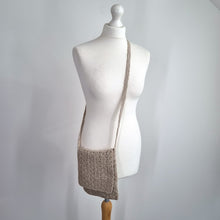 Load image into Gallery viewer, Principles Crossbody Bag Woven Crochet Macrame Beige Lined Rustic Flap Zipper
