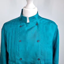 Load image into Gallery viewer, Vintage St Michael Shirt 80s Teal Pintuck Mandarin Collar Blouse 10 12 14 M&amp;S
