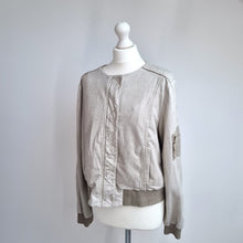 Load image into Gallery viewer, Anthropologie Marrakech Jacket Bomber Cream Beige Soft Moto Zip Buttons Large
