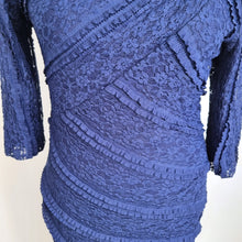 Load image into Gallery viewer, Reiss Lace Bodycon Dress UK 12 Navy Blue Ruched Occasion Evening Knee Length
