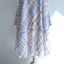 Load image into Gallery viewer, M&amp;S Autograph Midi Dress Chiffon Check Pastel Blue Ruffles Occasion Tartan 18
