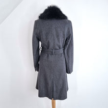 Load image into Gallery viewer, Feraud Coat Belted Wool Cashmere Grey Removable Faux Fur Collar Work Smart 10
