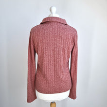Load image into Gallery viewer, Zara Shirt Ribbed Knit Large Cardigan Button Collar Pink Marl Long Sleeve Polo
