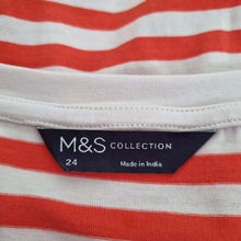 Load image into Gallery viewer, Marks &amp; Spencer Striped T-shirt UK 24 Pink Breton 100% Cotton Short Sleeve Top
