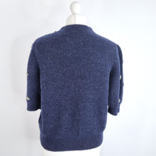 Load image into Gallery viewer, Boden Embellished Fluffy T-Shirt Top Navy Short Sleeves Wool Alpaca Knit Medium
