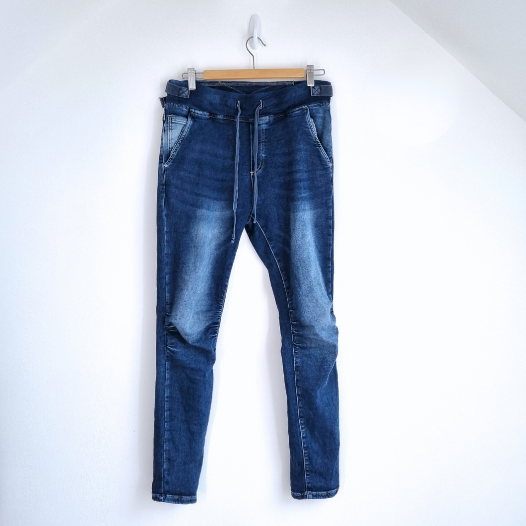 Melly&Co Denim Joggers Made in Italy Jeans Adjustable Dark Blue Stretch Large 12