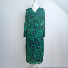 Load image into Gallery viewer, Boden Midi Dress Animal Print Green Navy Button Down Long Sleeves Tie Lined 16
