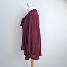 Load image into Gallery viewer, M&amp;S Autograph Blouse Burgundy 12 Pussybow Tie Berry Shirt Work Long Sleeves Top
