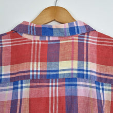 Load image into Gallery viewer, Paul Costelloe Pure Linen Shirt Men&#39;s Checked Plaid Red Short Sleeves Blue Large
