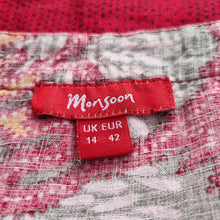 Load image into Gallery viewer, Monsoon 100% Linen Dress UK 14 Red Floral Midi Sundress Empire A Line Casual
