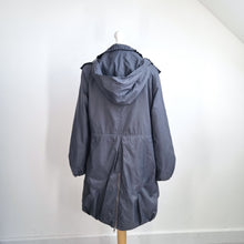 Load image into Gallery viewer, M&amp;S Lightweight Hooded Raincoat Jacket Medium Navy Blue Removable Parka Pockets
