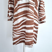 Load image into Gallery viewer, Boden Dress 100% Linen Short Shift Tunic Animal Print Brown Casual Lined 16
