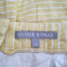 Load image into Gallery viewer, Oliver Bonas Mini Skirt UK 6 Yellow Rara Striped Lined Skater 100% Cotton Short
