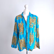 Load image into Gallery viewer, Tibetan Tiger Pyjama Shirt Turquoise Blue Block Print 100% Cotton PJ Top Large

