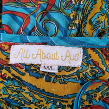 Load image into Gallery viewer, All About Audrey Dress Recycled Saree Maxi Blue Paisley Kaftan Vintage India M L
