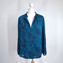 Load image into Gallery viewer, Whistles Blouse Animal Print Blue Chiffon Lined Peasant Top Long Sleeves Work 14
