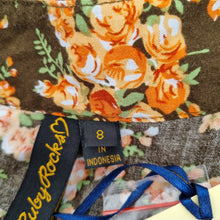 Load image into Gallery viewer, NWT Ruby Rocks Jumpsuit Brown Floral Print 8 Autumn Sleeveless Tapered Buttons
