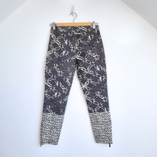 Load image into Gallery viewer, Supertrash Slim Fit Trousers Patterned Small Grey White Contrast Hem Zip Detail

